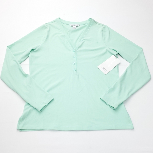 NEW Athleta Uptempo Ribbed Henley Long Sleeve Top Mint Green Women’s Size L - Picture 3 of 14